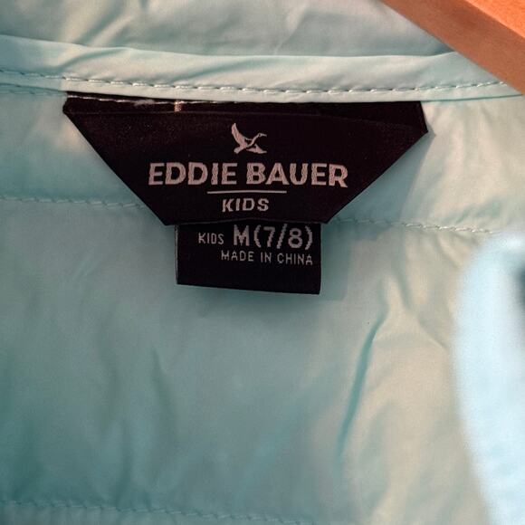 Eddie Bauer Lightweight Down Green Puffer Jacket Girls Size Medium (7/8) - Picture 3 of 9